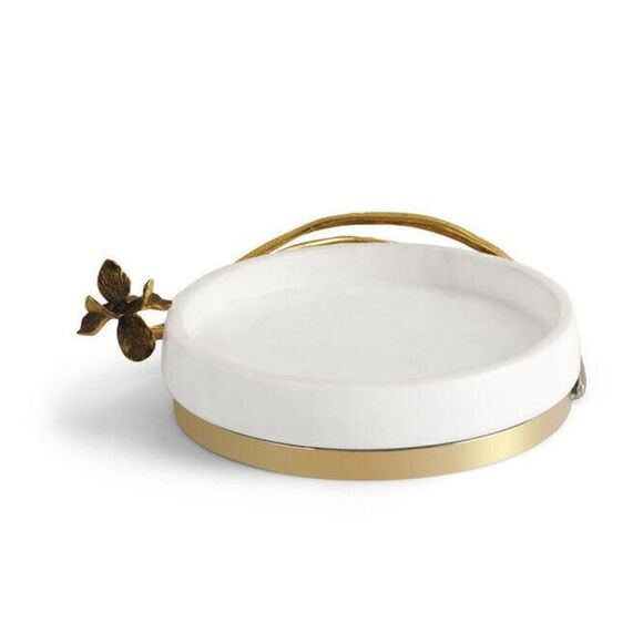 Michael Aram Black Iris Trinket Tray Brass Marble NEW - Picture 1 of 11